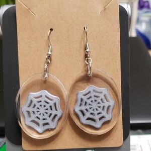 Elegant Silver Spider Web Design Earrings